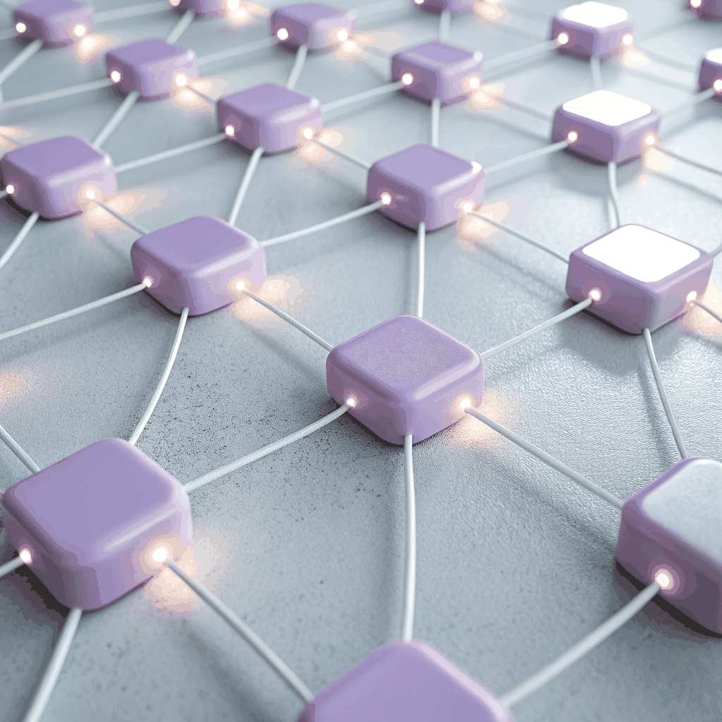 3D render of a complex server and node structure representing digital foundation